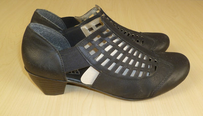 Rieker Antistress Black Leather Laser Cut Slip-On Comfort Shoes Size 38