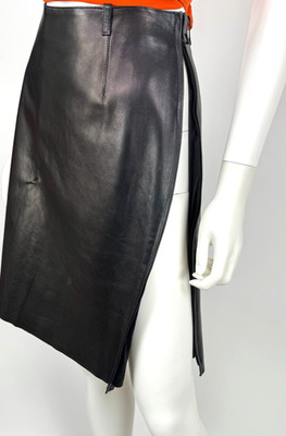 $1.5K Plein Sud NWT Black Leather Skirt 6 US 42 IT M Pencil Zip Lined Runway