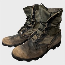 Vintage Combat Jungle Boots Army Green  Khaki 11 Leather Lace Up Vietnam USA