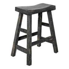 Pemberly Row Contemporary 24" Mahogany Wood Saddle Seat Stool in Black-Set of 2