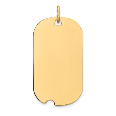 14k Yellow Gold Plain .009 Gauge Engraveable 27x15mm Dog Tag Notch Disc Charm