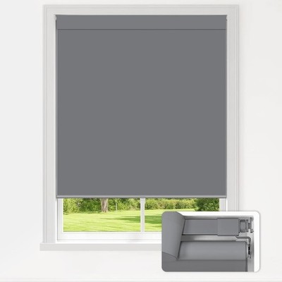 No Drill Cordless Blinds for Indoor Windows, Blackout Roller Shades 27'' W x 48''H