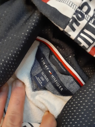 Tommy Hilfiger Boys XL White, Red & Blue Logo Filled Designed Hoodie, NWOT - Picture 2 of 2
