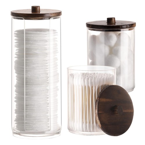 3 PACK Qtip Holders Bathroom Canisters Storage Cotton Ball, Cotton Swab, Cott...