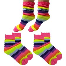 2 Pairs Neon Slouch Socks Rainbow Colorful Cotton Plush Soft Scrunch One Size