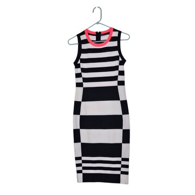 Karen Millen Black White Stripe Neon Trim Knit Sheath Bodycon Dress Size 2  | eBay