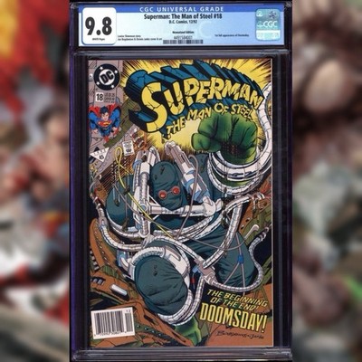 CGC 9.8 SUPERMAN MAN OF STEEL #18 NEWSSTAND WHITE PAGES 1st DOOMSDAY APP DC 1992