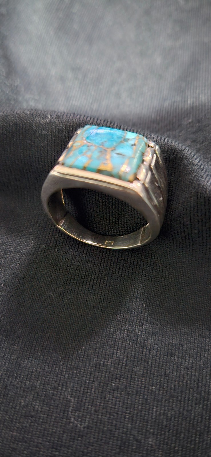 Turquoise Mens Solid 925 Silver Ring - image 6