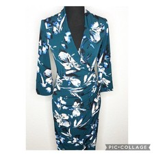 Eliza J teal green white floral faux wrap dress size 2 feminine