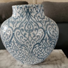 Blue and White Ceramic Vase with Intricate Pattern