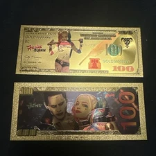 $100 Harley Quinn suicide squad DC comic Novelty 24K Gold Foil Plated Note Bill