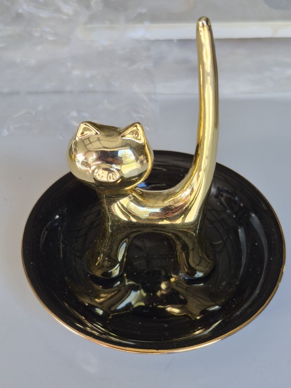 Retro Black & Gold Cat Trinket Dish