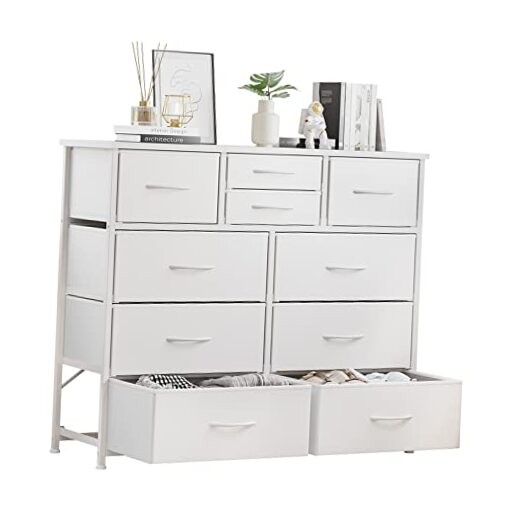 10-Drawer White Fabric Storage Dresser with Organizer Compartments