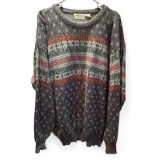 The Men's Store Sweater XL Gray Multicolor Knit Wool Vintage Ecclectic Grandpa