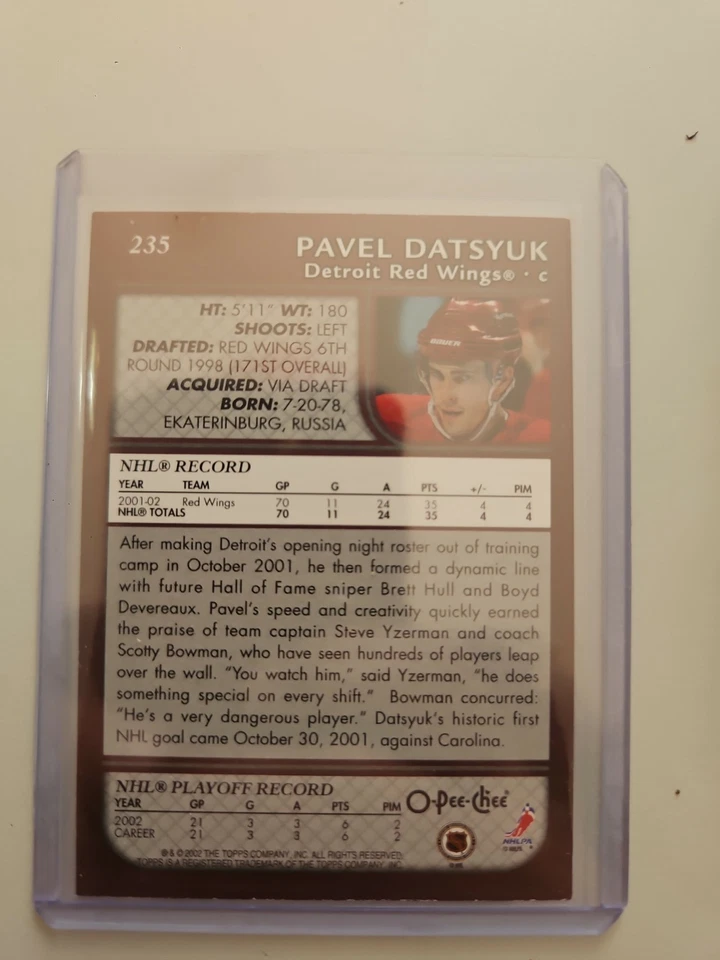 Pavel Datsyuk AS Rookie HOF 2002-03 O-PEE-CHEE OPC Hockey #235 (NM) Red Wings - Image 4 of 4