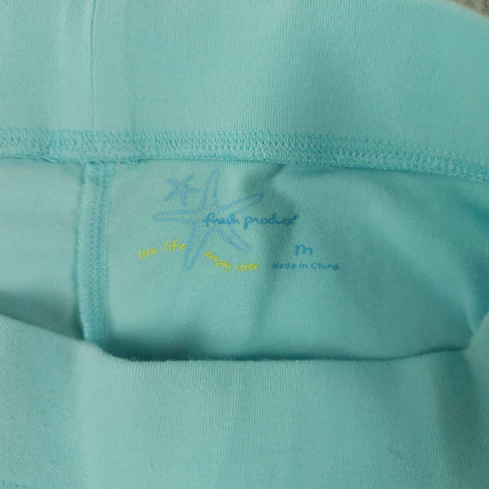 Pantalones Fresh Produce Medianos Verde Azul Tirar de Pierna Ancha Capri Dobladillo con Muescas Costero Foto 3 de 4