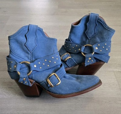 Limited Edition Elvis Presley American Rebel Blue Suede Harness Buckle Boots 8.5