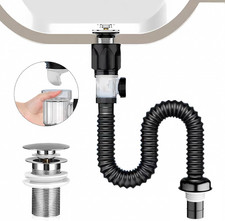 Kitchen Sink Waste Kit, Pop up Waste with Flexible Waste Pipe Universal Bathroom