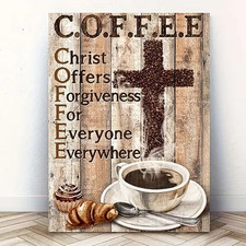 Inspirational Coffee Kitchen Themed Canvas Wall Art - "Coffee, Faith, Everywhere