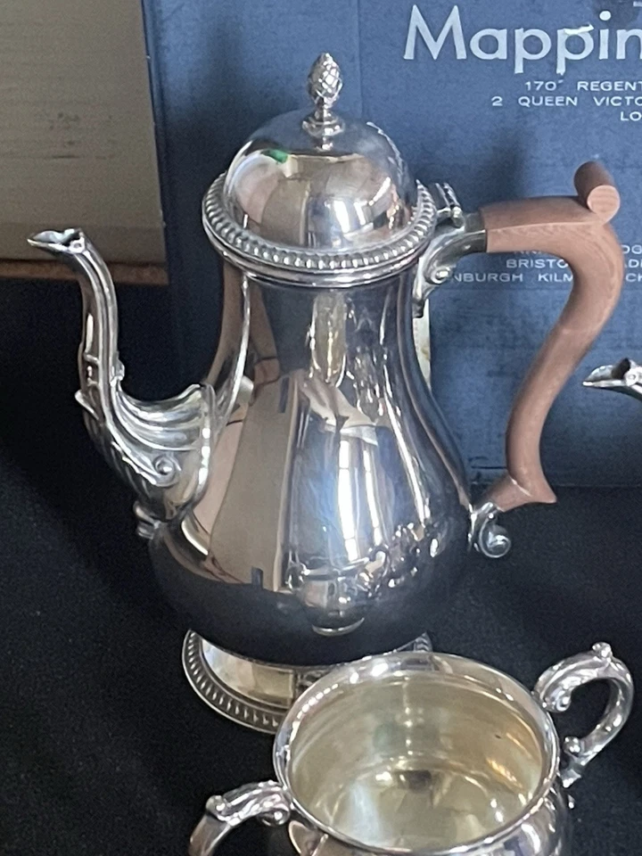 Free Condiment Set WHEN U BUY Vintage Mappin & Webb Silver Plate Tea Server Set - image 2 of 4