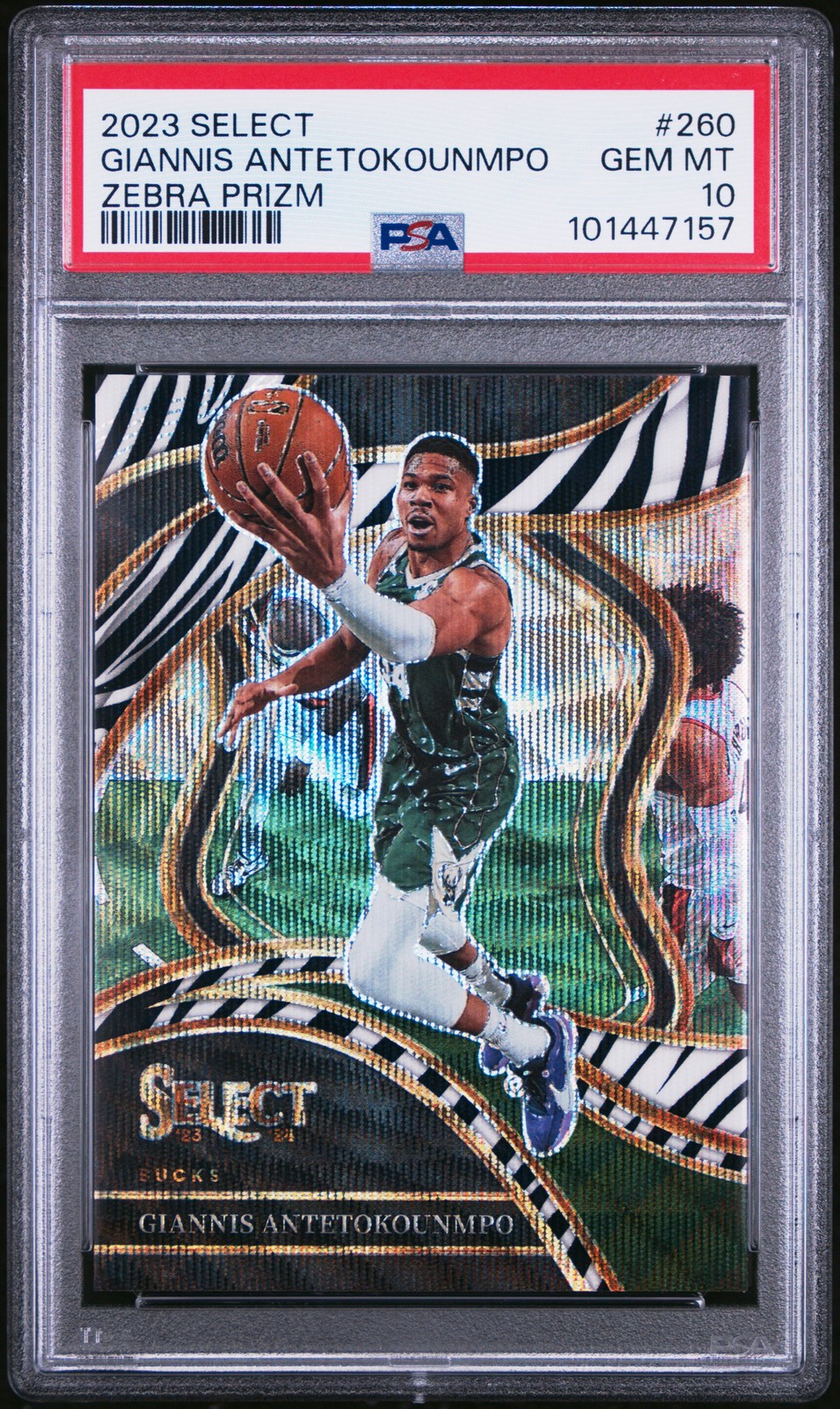 2023 PANINI SELECT ZEBRA PRIZM #260 GIANNIS ANTETOKOUNMPO PSA 10