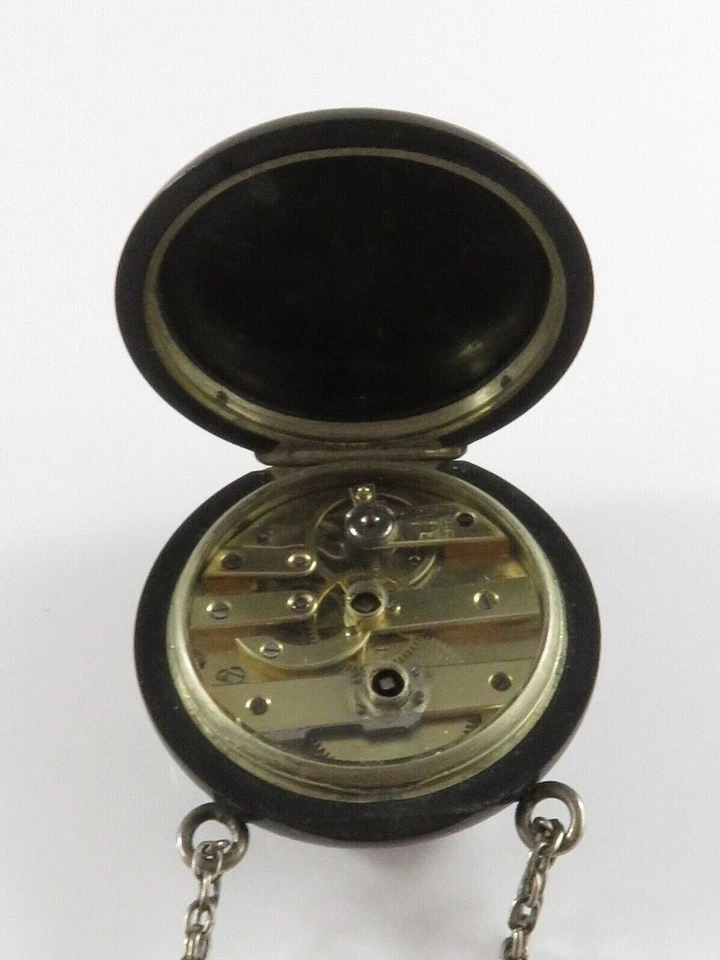 In the Style of Charles Oudin Stem Wind Victorian Ebonite Pocket Watch Chatelain - Image 2 of 4