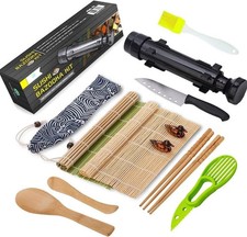 All-in-One Sushi Making Kit with Bazooka, Knife, Bamboo Mats & Rice Molds, NEW