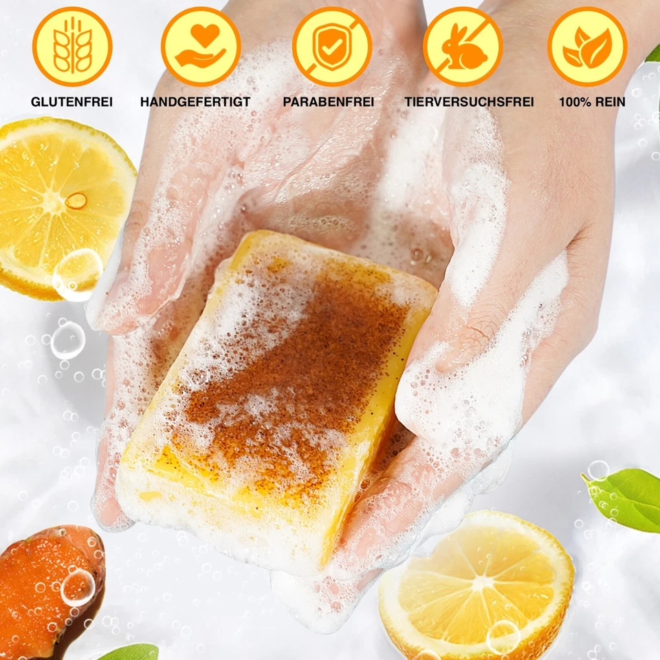 Kurkuma Seife Kojisäure-Seife Zitronen Seifenstück Gesichtsseife Hautaufhellend - Bild 2 von 4