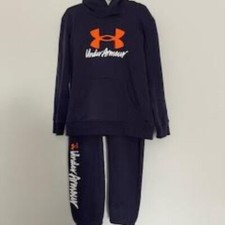 Under Armour UA Big Logo Script Hoodie Set Midnight Navy Script, Size 7