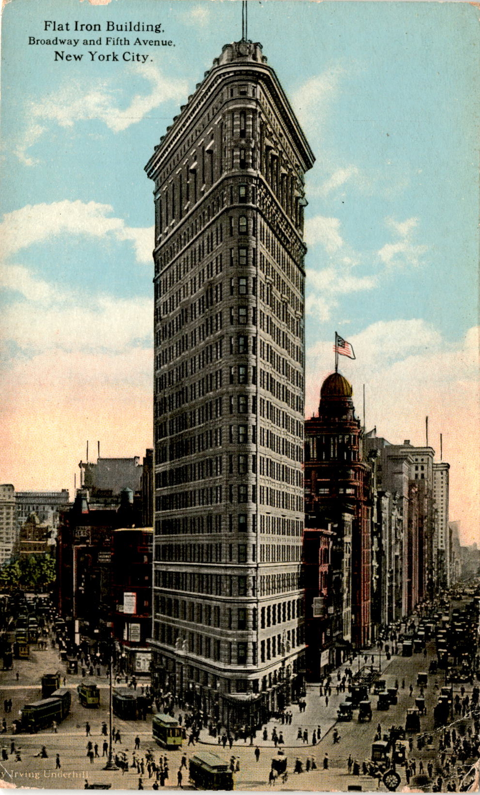 Flat Iron Building, New York City, Broadway, Fifth Avenue, Irving Postcard-image