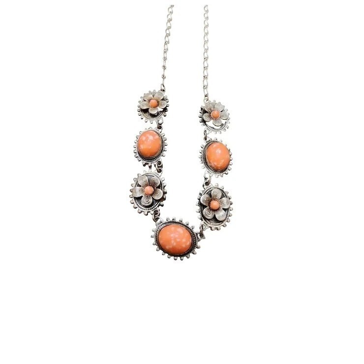 Vintage Art Deco Beautiful Stone And Flower Necklace (A1857) | eBay