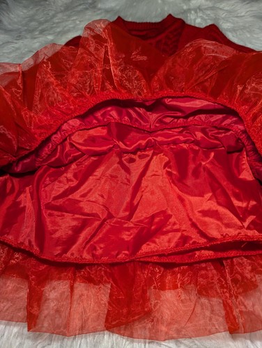 RUFFLE Red Sweater Dress Flare TULLE Cable Knit GORGEOUS Girls Size 5 - 6 - Picture 4 of 11