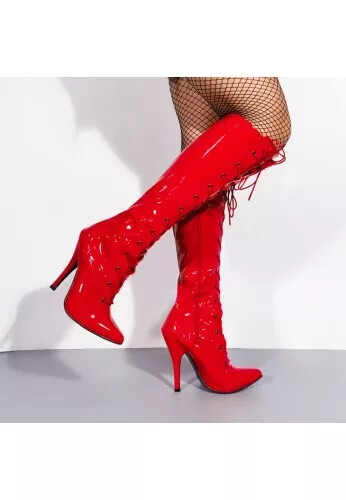 Ladies High Knee Front Lace Up High Heel Side Zip Stiletto Boots Size UK 3 -12 - Picture 2 of 8