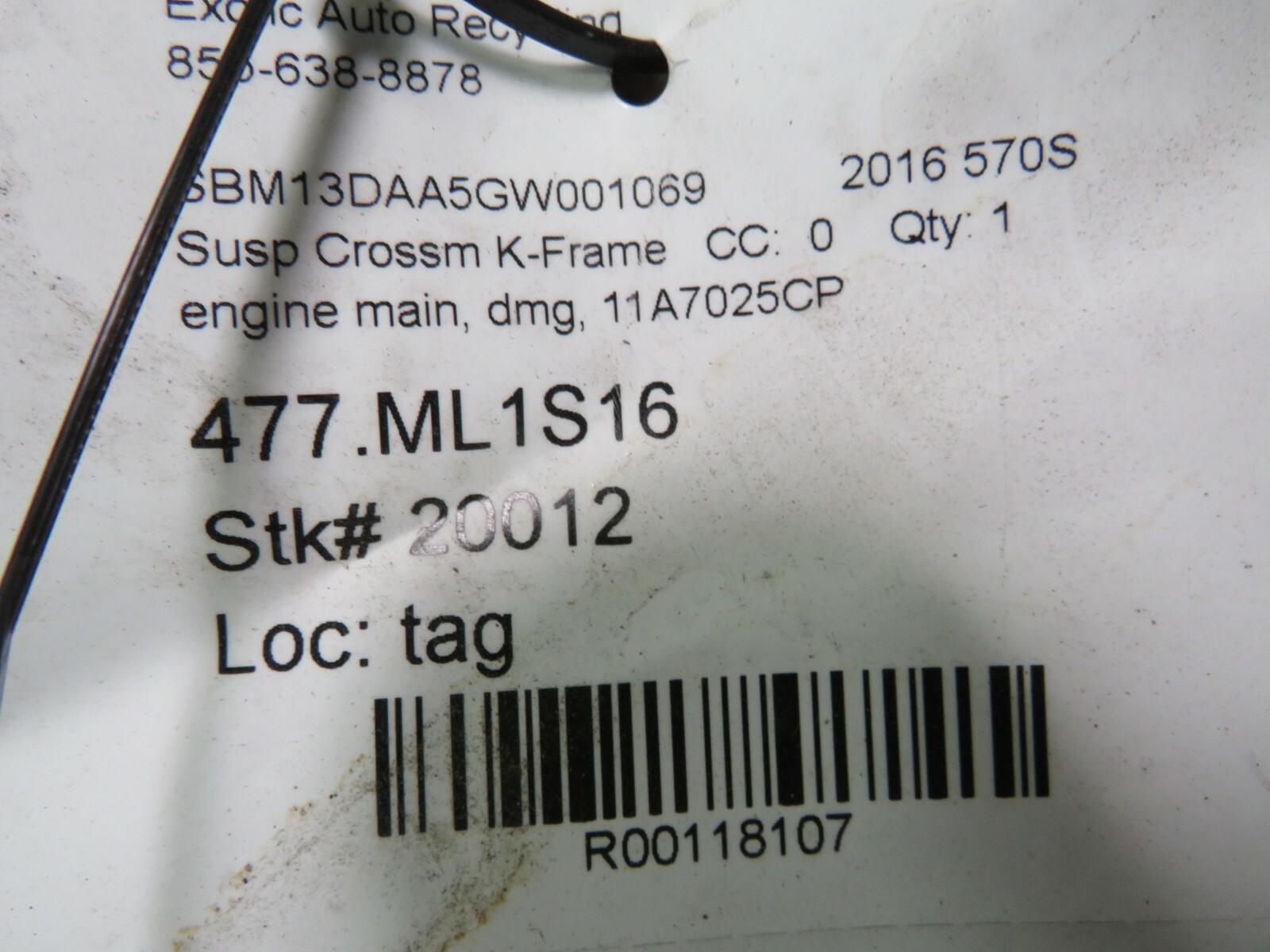 McLaren 570S, Rear Engine Subframe, Used, P/N 11A7025CP 