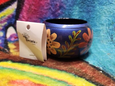 Fantasia La Moda | Floral & Navy - Hand Painted Wood Bracelet - Made In India