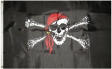 3x5 Jolly Roger Red HAT Skull CrossBone Hat Bandana Nylon Pirate Flag 100D