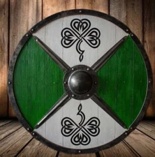 Armor Wooden Green & White design shield with Boss Home & Office Wall Décor