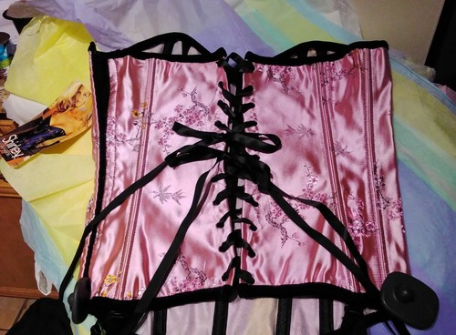 Shirley of Hollywood Baby Pink Satin Asian Sakura Blossom Corset Bustier reg$99 - Picture 7 of 9