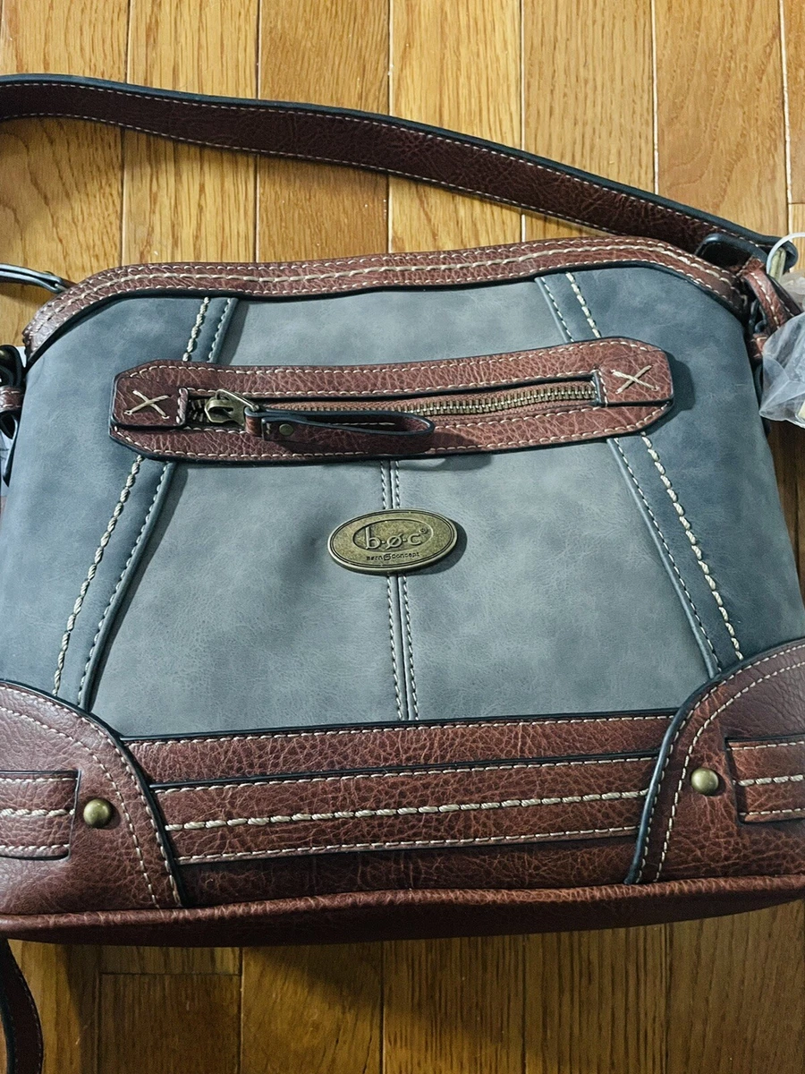 b o c Born Concept Brown Gray Saddle Charging Handbag Phone NWT