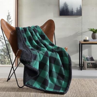 Throw Blanket, Reversible Sherpa Flannel Bedding, Buffalo Plaid