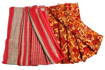 Vintage Saree Indian Printed Sewing Georgette Dressmaking Material Used Sari 2Pc