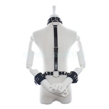 New PU Leather Restraint Set adjustable Wrist Handcuffs and Neck Collar to Cuffs