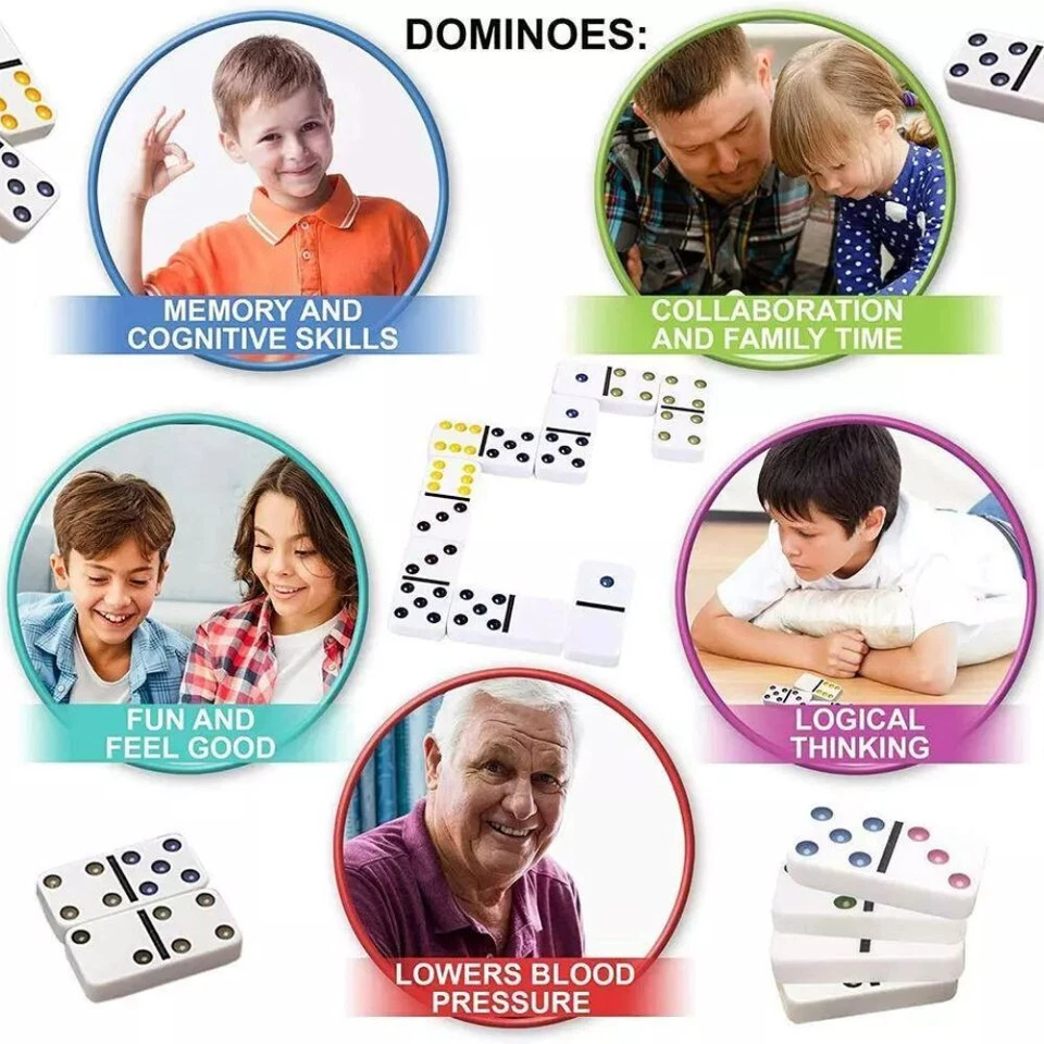 Double Six Colour Dot Dominoes Game Set - 28pcs Plastic Fun Family Party UK - Image 3 of 4