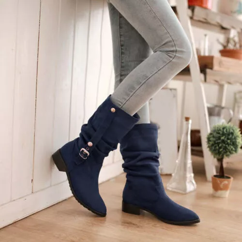 Mid calf slouch boots with clearance heel