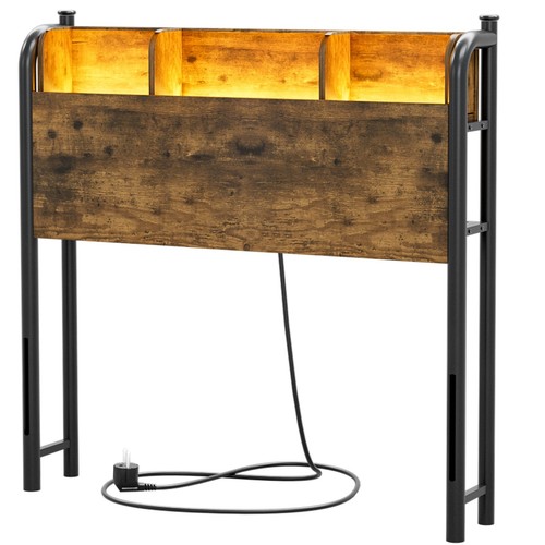 Twin、Full、Queen Storage Headboard with Charging Station & LED Lights for Bedroom - Picture 6 of 15