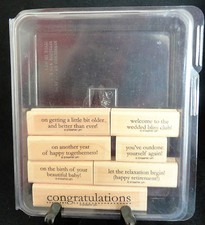 2009 Stampin Up CONGRATS 7 pc RUBBER STAMP SET Baby Anniversary Retirement B-Day