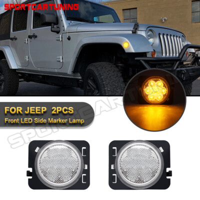 For Jeep Wrangler JK 2007-2018 LED Side Marker Fender Lights Amber Clear Lens