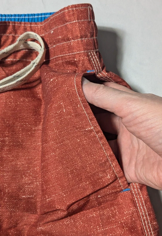 CARIBBEAN JOE Men Large Burnt Brown Built In Brief Drawstring 7" Swim Trunks - Image 4 of 4