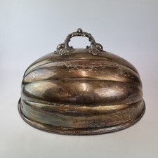 Large Antique 19thC Silver Plated Meat Dome Cloche With Armorial Crest 49cm
