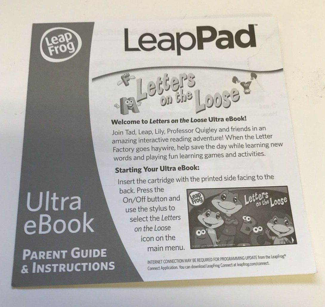 Leapfrog LeapPad Letters on the Loose Reading Game Parent Guide